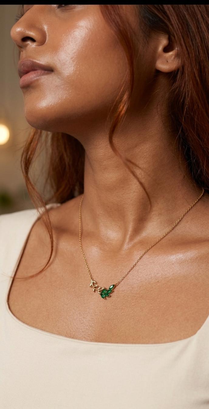 Green leaf pendant necklace from Saj Kotha